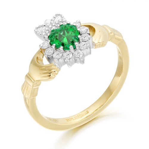 Emerald and Diamond Claddagh Ring - CLDIA6CL