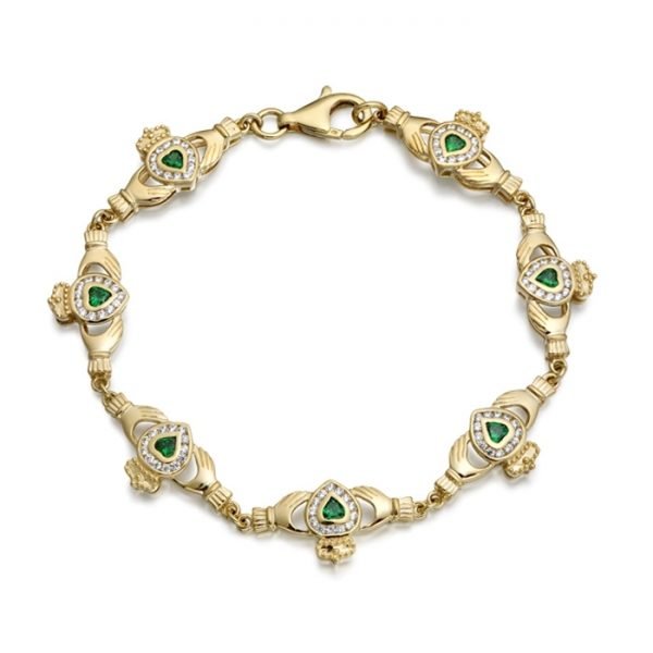 9ct Gold CZ Emerald Claddagh Bracelet - CLB38CL