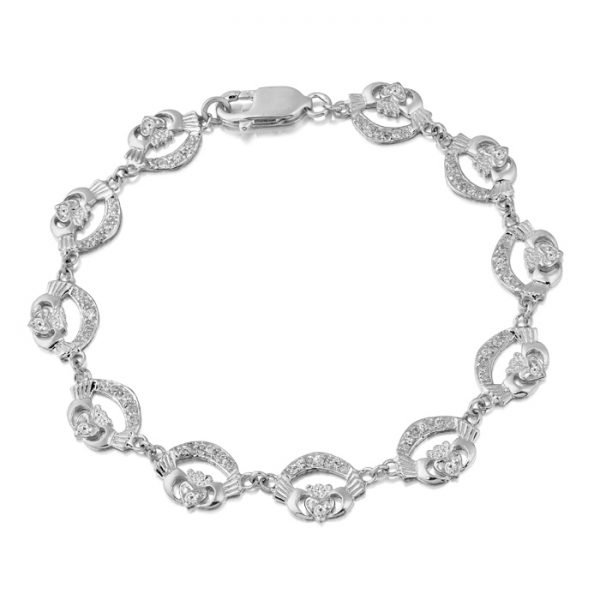 White Gold CZ Claddagh Bracelet - CLB4CZWCL