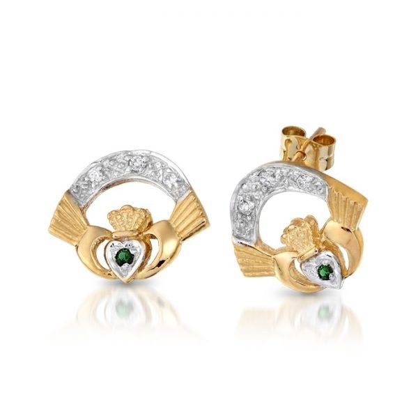 Gold Claddagh Earrings-CLECZGCL