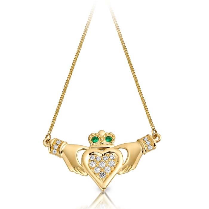 14K Emerald & Diamond Pendant Solvar - Claddagh Necklace | Fallers