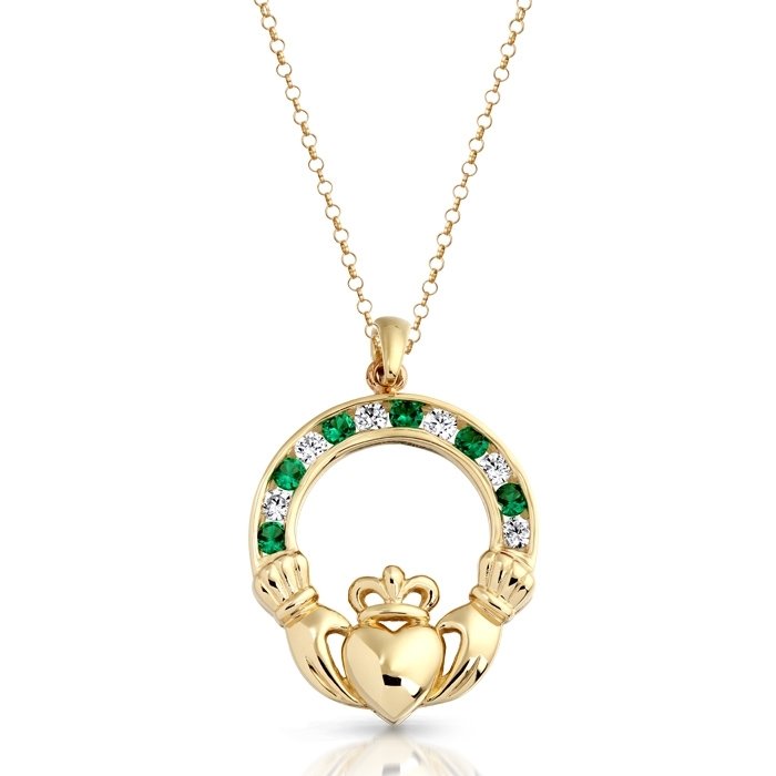 Emerald Claddagh Necklaces - Emerald Claddagh Heart Necklace