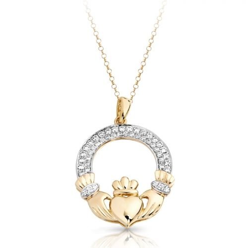 Claddagh Pendant with Micr Pave stone setting.