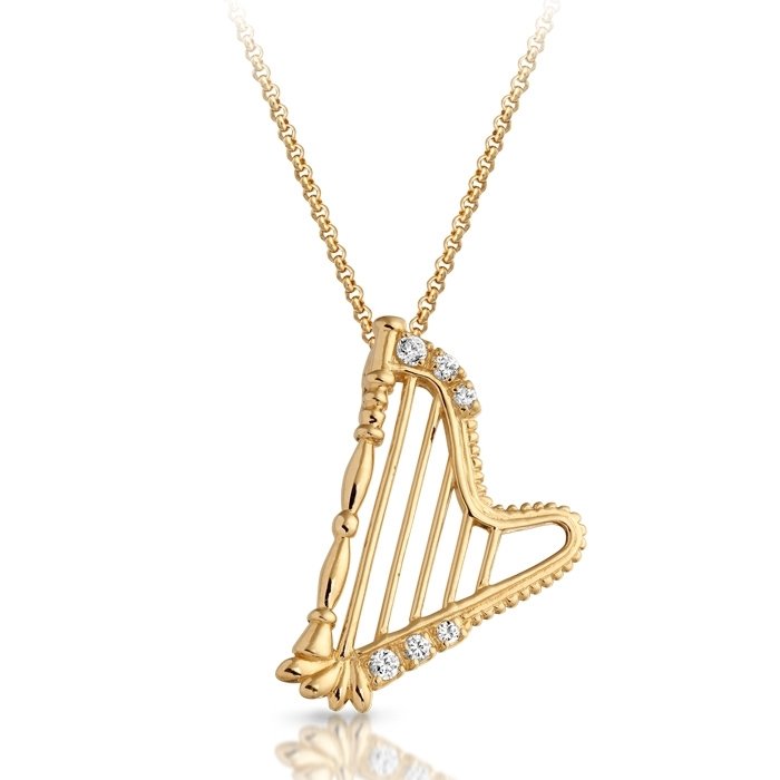 Celtic Harp & Bird Of Kells Coin Pendant – 18" Gold Filled Snake Chain – Irish