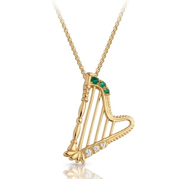 Gold Celtic Harp Pendant-P18GCL
