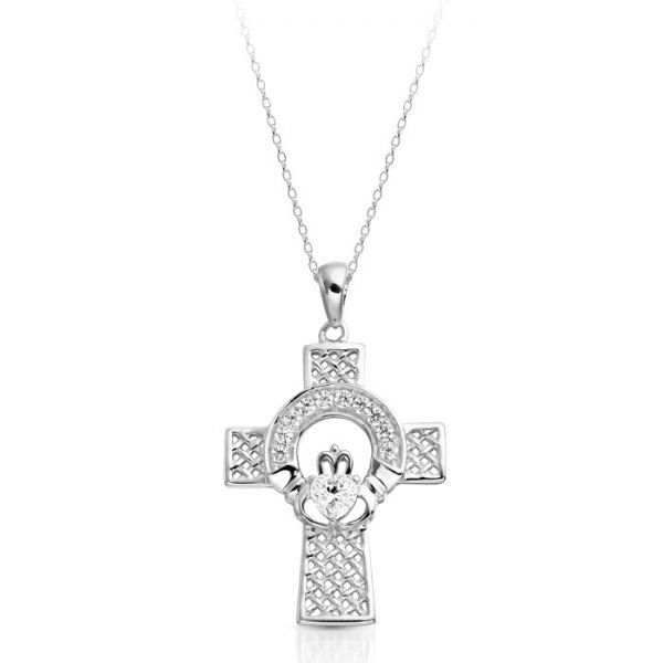 White Gold Claddagh Cross-C126WCL