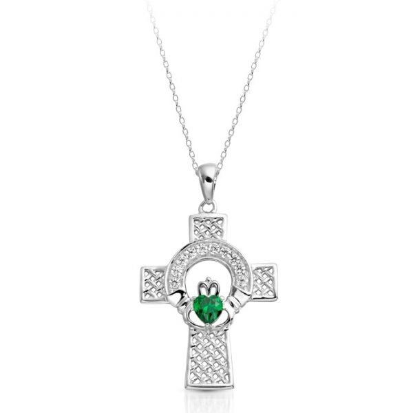 White Gold Claddagh Cross-C126WGCL