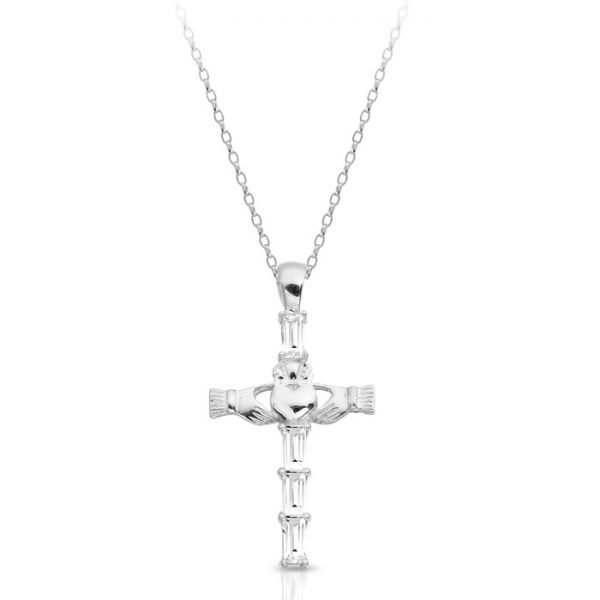 White Gold Claddagh Cross-P211WCL
