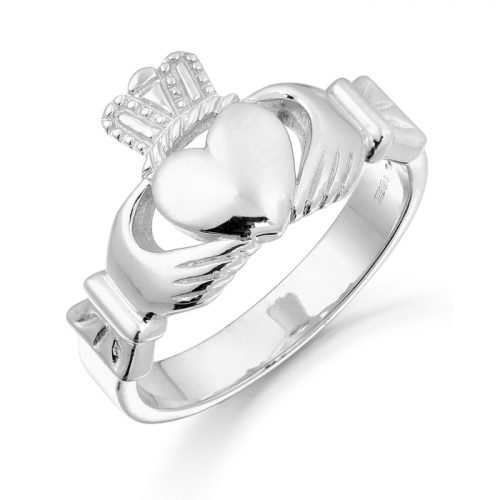 9ct White Gold Unisex Claddagh Ring. Made in Ireland. Sturdy Gold and Ideal for both Men and Women - 135AW
