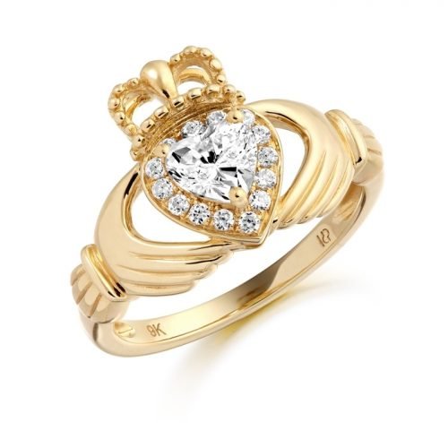 9K Gold CZ Claddagh Ring studded with Micro Pave stone setting - CL28CL