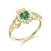 9ct Gold Claddagh Ring with CZ and Synthetic Emerald - CL36CL
