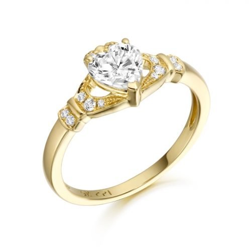 9K Gold CZ Claddagh Ring studded with Micro Pave stone setting - CL37CL