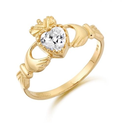 9ct Gold CZ Claddagh Ring