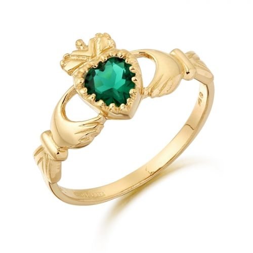 Emerald Claddagh Ring made in Ireland.