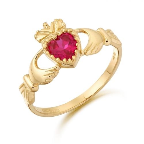 9ct Gold Ruby Claddagh Ring.