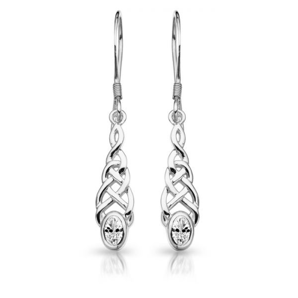 Silver CZ Celtic Earrings-SE035CL