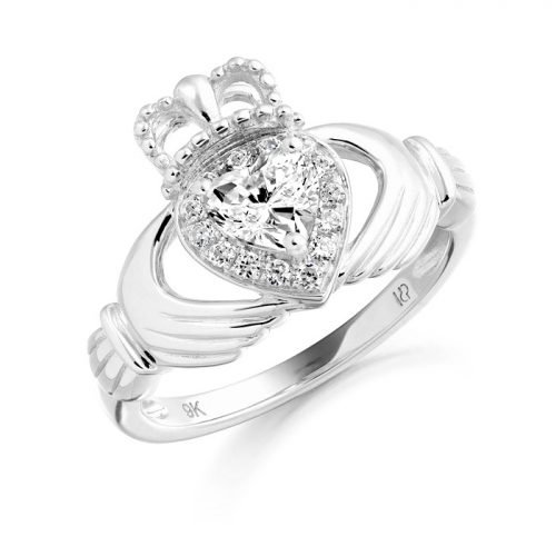 Silver Claddagh Ring studded with Micro Pave CZ setting - SCL28CL
