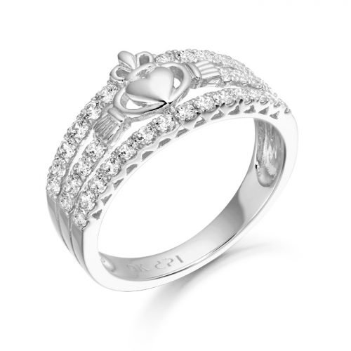 Ladies Silver Claddagh Ring studded with Micro Pave CZ Stone setting.