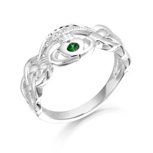 Silver Claddagh Ring studded Cubic Zirconia and CZ Emerald.