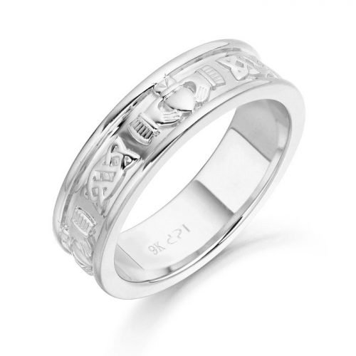 Silver Claddagh Wedding Ring with Celtic Knot design.