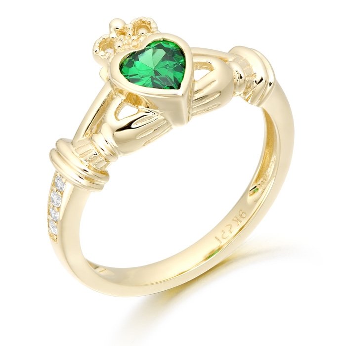 Loyalty and Friendship Emerald Green CZ Shows Love Silver Irish Claddagh Ring 