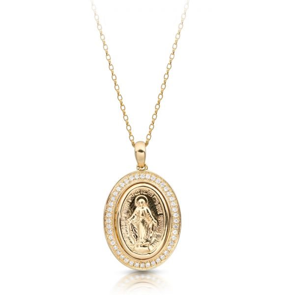 9K Gold CZ Miraculous Medal-M1CL