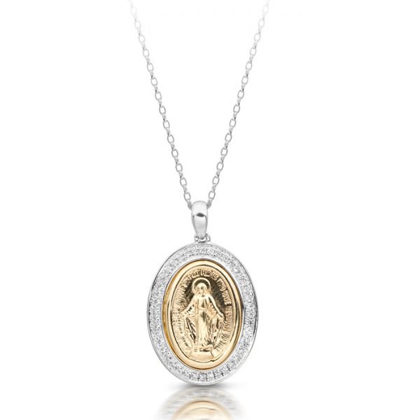 9ct Gold Miraculous Medal with Micro Pave stone setting-M1WCL