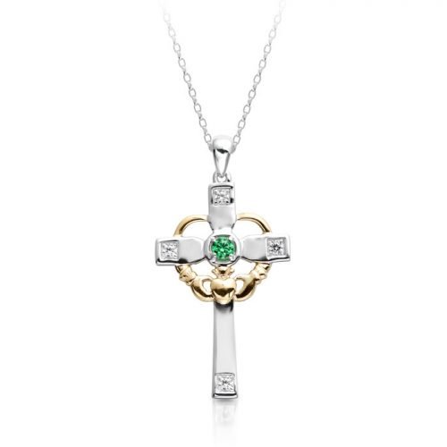 Two Tone Gold Claddagh Cross Pendant