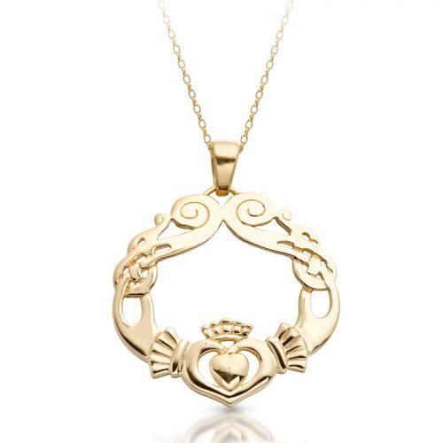 Claddagh Pendant with Celtic Knot and swirl.