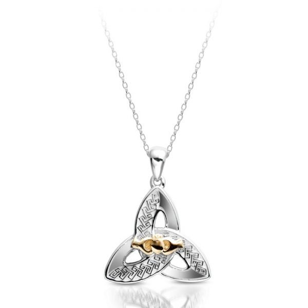 White Gold Claddagh Pendant with Trinity Knot-P057CL