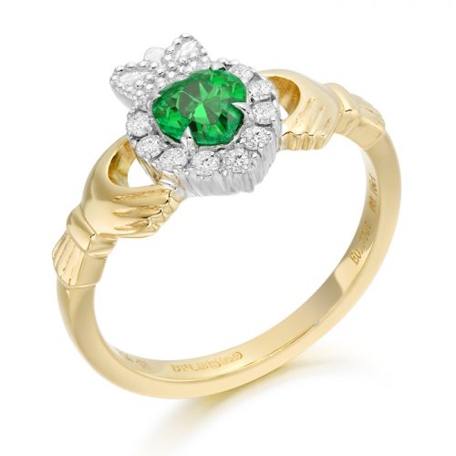 Emerald and Diamond Claddagh Ring - CLDIA5CL