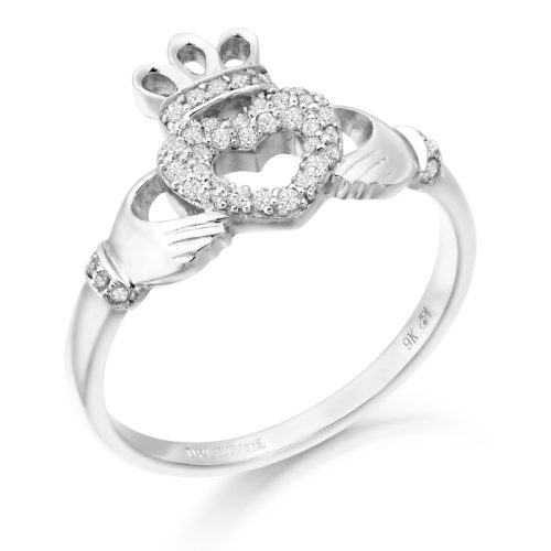 9ct White Gold Claddagh Ring-CL52wCL