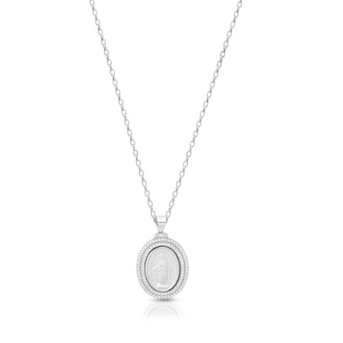 Silver Double Row Halo CZ Miraculous Medal-SM44