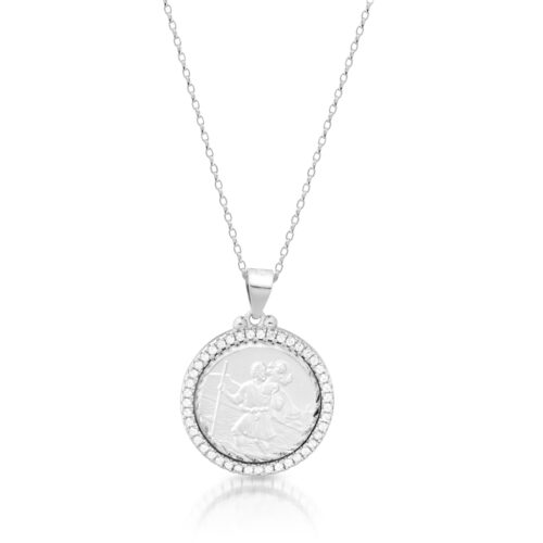Silver Saint Christopher Medal With CZ Halo-SST34