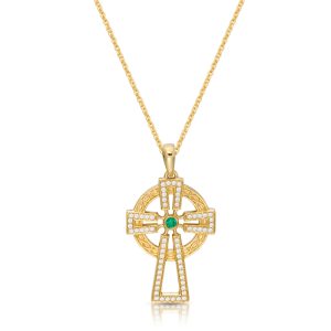 9ct Gold CZ Claddagh Cross Pendant-C142CL