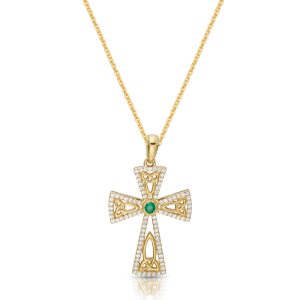 9ct Gold CZ Celtic Cross Pendant-C141CL