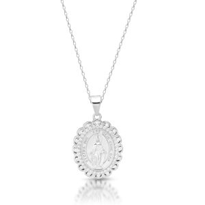 Silver Scaloped Edge CZ Miraculous Medal SM45CL
