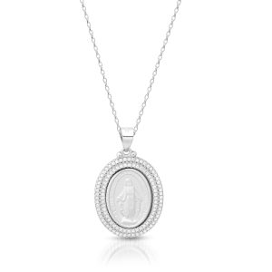 Silver Miraculous Medal Double Row CZ-SM42CL
