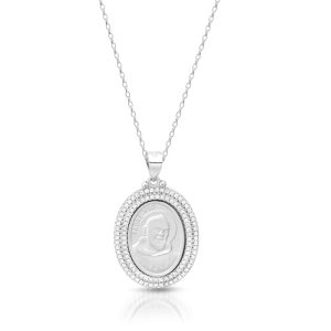 Silver CZ Padre Pio Medal-SM47CL