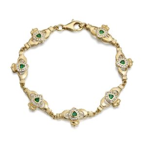 9ct Gold CZ Emerald Claddagh Bracelet - CLB38CL