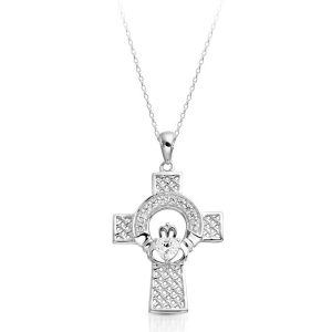 White Gold Claddagh Cross-C126WCL