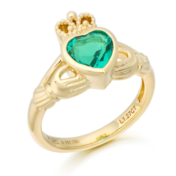 18ct Gold Emerald Diamond Claddagh Ring-DPL741CL