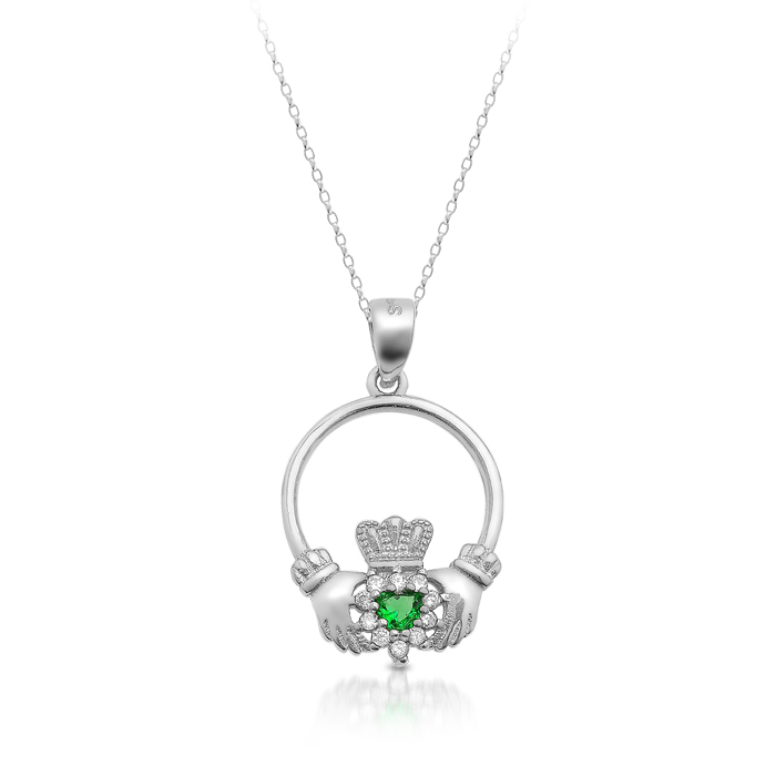 Silver CZ Claddagh Pendant-SP75CL