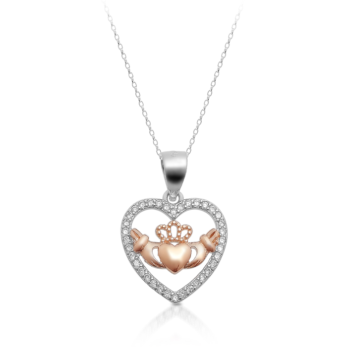 Silver CZ Claddagh Pendant-SP79CL