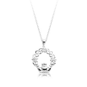 Silver Claddagh Pendant with Shamrock and Celtic Design-SP056SCL