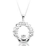 Silver Claddagh Pendant incorporated with Celtic Knot Design and Shamrock-SP056CL