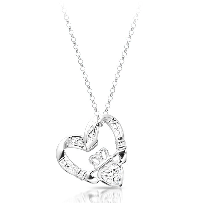 Silver Claddagh Pendant-SP058CZCL