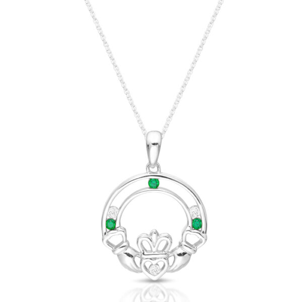 Silver Claddagh Pendant studded with Chanel set CZ Stone setting-SP061CL
