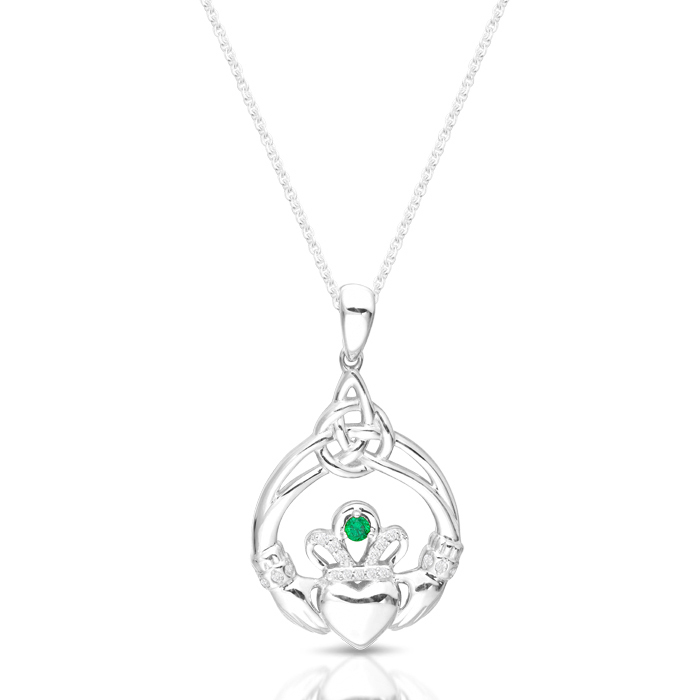 Silver Claddagh Pendant combined with Celtic Knot design-SP062CL