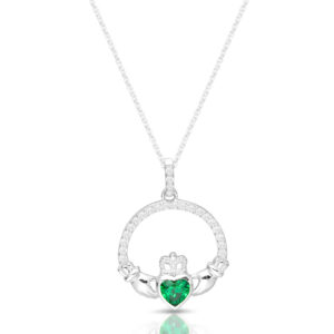 Silver Claddagh Pendant studded with CZ Emerald-SP063CL